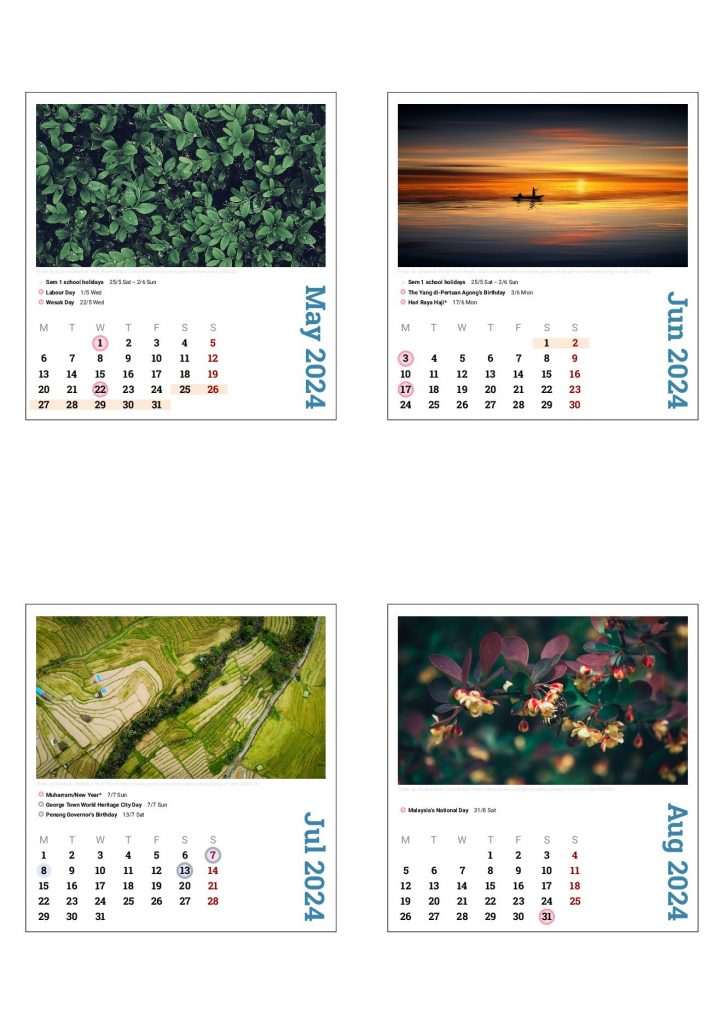 With [small] class option, each calendar page is 9cm × 7.5cm